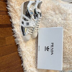 Prada superstar Men's Silver and White Sneakers